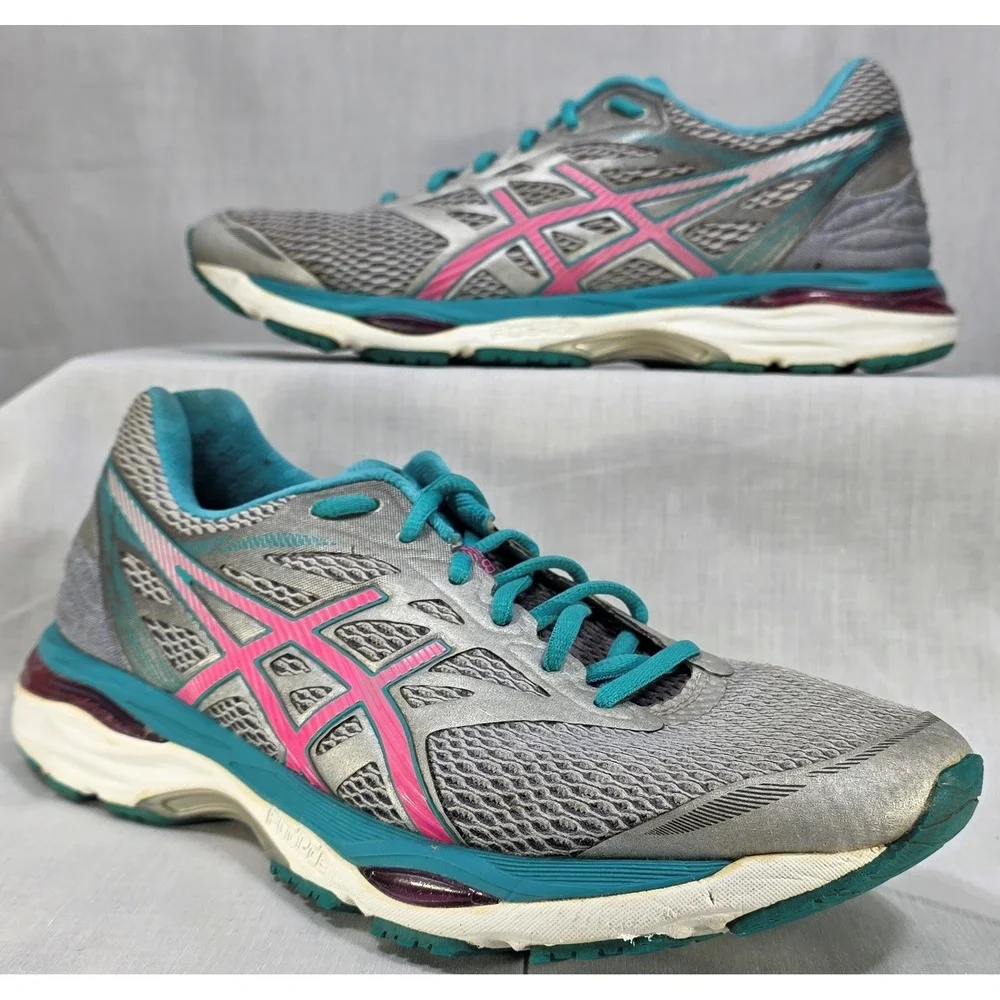 Asics Gel-Cumulus 18 Women's Running Shoes Silver‎ Pink Teal T6C8N Sneakers